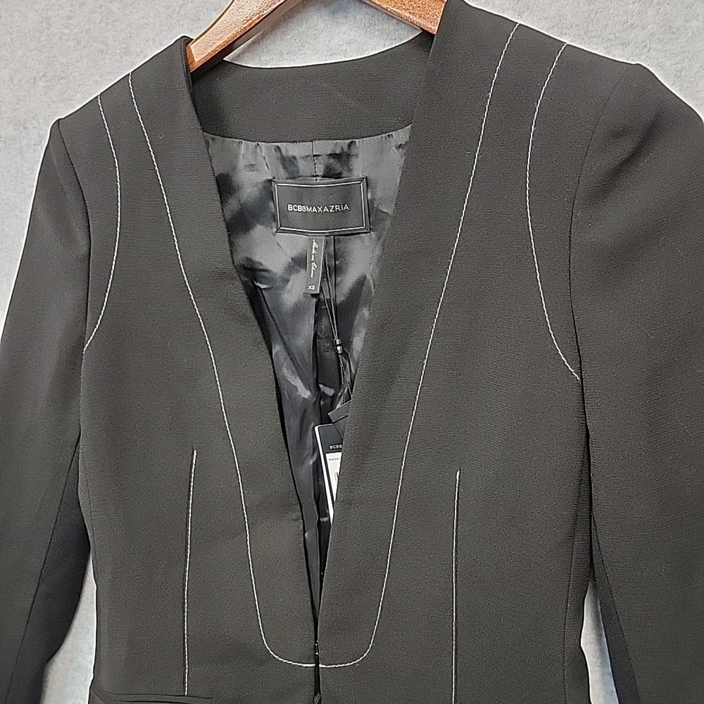 BCBGMAXAZRIA Rich Fitted Black Blazer Stitching Detail Sz XS $278‎ NEW With Tags